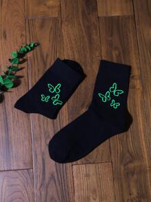 1雙女式蝴蝶圖案時尚圓襪適合日常生活 - 彩色 - 查看 3