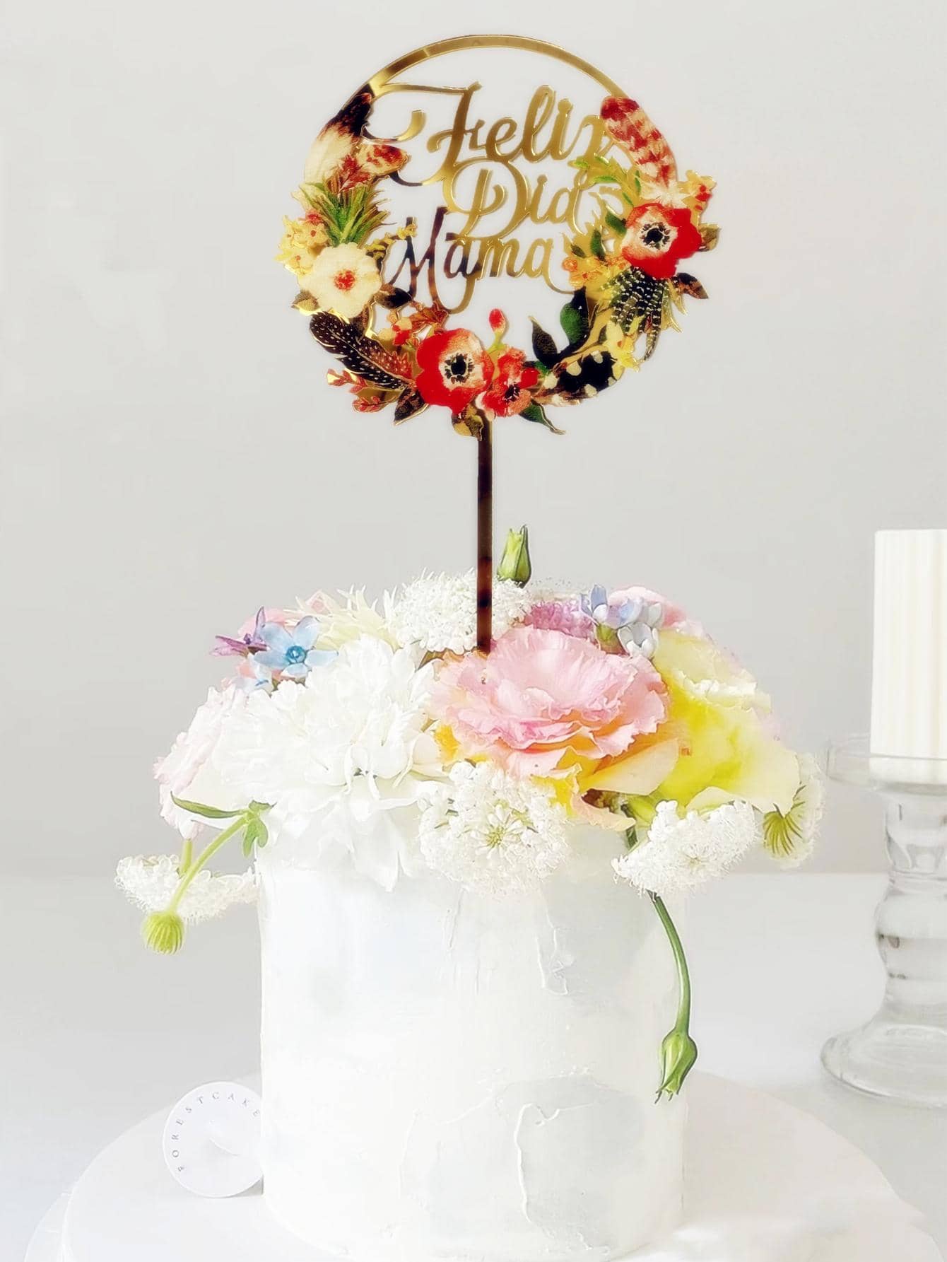 1 Hoa & Chữ Trang Trí Bánh Nước Quai, Hiện Đại Hoa & Chữ Thiết Kế PMMA Bánh Trang Trí Hàng Đầu Cho Đảng, Ngày Lễ, Ngày Của Mẹ - Vàng - Xem 1