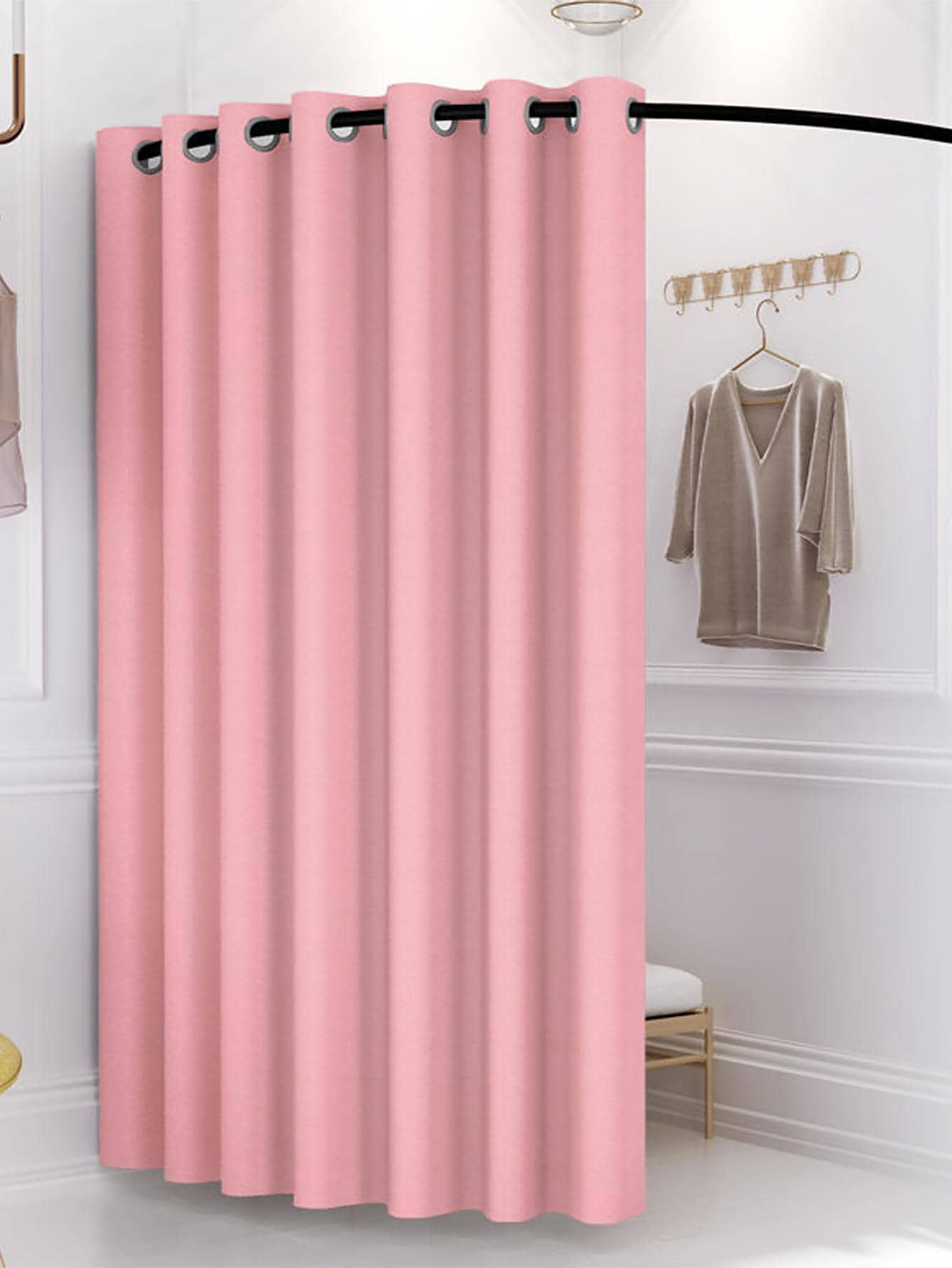 Solid Color Single Panel Door Curtain, Pink Polyester Partition Curtain, For Locker Room - Pink - View 1
