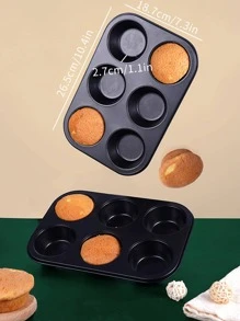 1pc 6 Hole Carbon Steel Cake Mold, Black Cupcake Pan, Muffin Cake Mold For Baking - Black - View 6