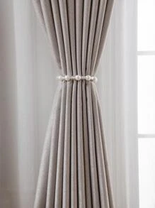 素色單片遮光窗簾米色簡約滌綸窗簾適用於客廳、臥室 - 米色 - 查看 7