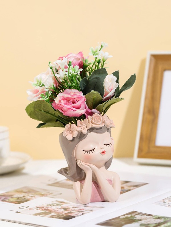 1 pièce Fille Design Pot De Fleur , Nordique Mignon Fleur Récipient Ornement , Pour Domicile Décor