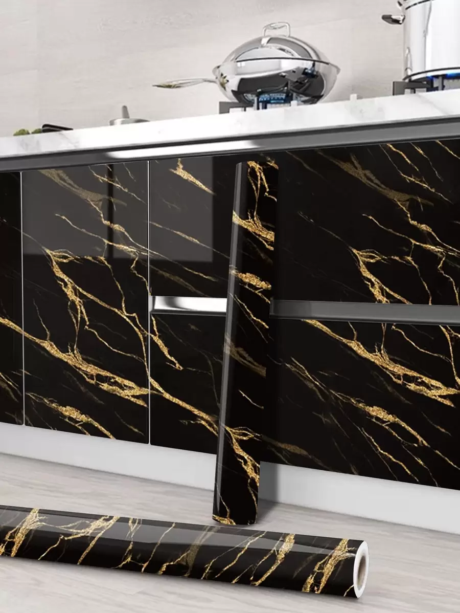 1 miếng dán tường họa tiết đá cẩm thạch cho nhà bếp, giấy dán tường PVC đen tự dính, dùng cho gia đình, nhãn dán, decal dán tường, decal vinyl trang trí nhà cửa, vật dụng trang trí mùa xuân làm mới ngôi nhà của bạn, nhãn dán trang trí lễ hội quà tặng sinh nhật tốt nghiệp