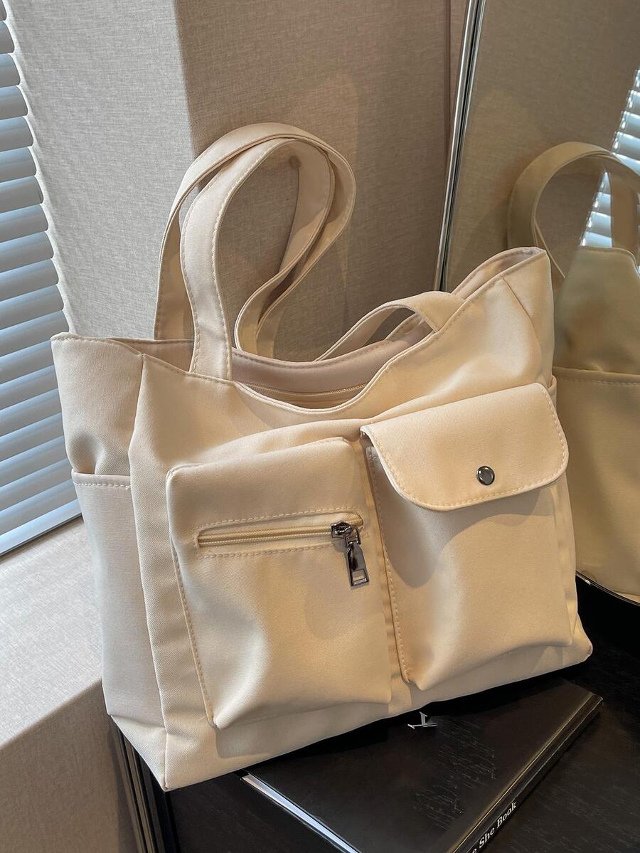 Pocket Front Shopper Bag Casual - Màu be - Xem 1
