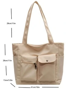 Pocket Front Shopper Bag Casual - Màu be - Xem 3