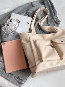 Pocket Front Shopper Bag Casual - Màu be - Xem 4