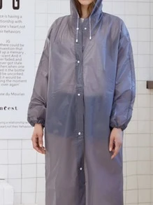 1 Áo Mưa Chi Tiết Dây Rút, Đơn Giản Màu Trơn EVA Áo Mưa Dùng Một Lần Cho Hoạt Động Ngoài Trời, Du Lịch - Xám - Xem 6