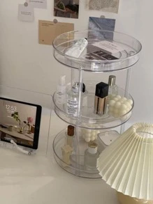 1pc Clear Round Shaped Desktop Storage Holder, Simple Plastic Spiral Design Makeup Storage Rack For Household,For Holiday Beach, Bathroom Collection, Bedroom Collection, Large Capacity - Clear - View 6