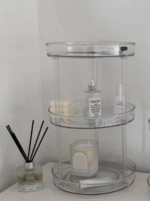 1pc Clear Round Shaped Desktop Storage Holder, Simple Plastic Spiral Design Makeup Storage Rack For Household,For Holiday Beach, Bathroom Collection, Bedroom Collection, Large Capacity - Clear - View 7