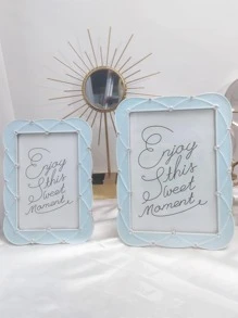 1pc High-end Luxury Metal Frame With Diamond Inlay, Line Design, Suitable For 6''-7'' Photos, White/blue Color, With Display Stand - Baby Blue - View 1