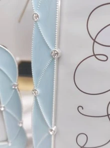 1pc High-end Luxury Metal Frame With Diamond Inlay, Line Design, Suitable For 6''-7'' Photos, White/blue Color, With Display Stand - Baby Blue - View 3