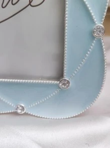 1pc High-end Luxury Metal Frame With Diamond Inlay, Line Design, Suitable For 6''-7'' Photos, White/blue Color, With Display Stand - Baby Blue - View 5