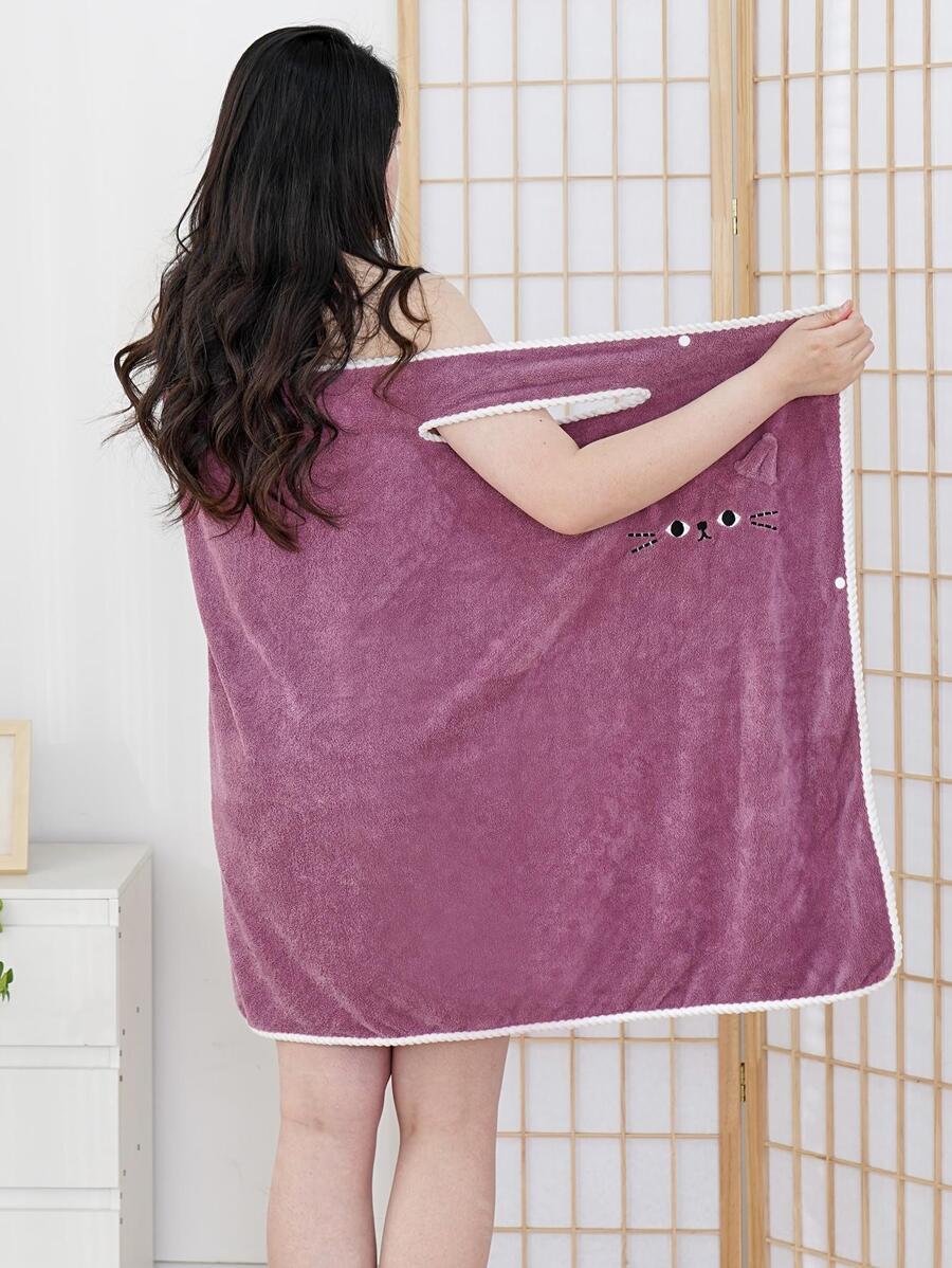1 Áo Choàng Tắm Flannelette, Khăn Tắm Thêu Mèo Màu Tím Hiện Đại Cho Phòng Tắm - Màu tím - Xem 1
