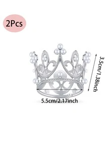 2 chiếc vương miện hình ngọc trai giả trang trí bánh, trang trí mặt bánh bằng hợp kim kẽm hiện đại cho bữa tiệc - Bạc - Xem 7
