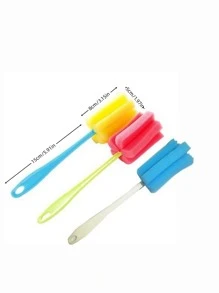 1pc Portable Synthetic Fiber Random Color Sponge Brush, Soft Touch Colorblock Long Handle No Blind Spot Glassware Cleaner For Household Kitchen - Multicolor - View 5