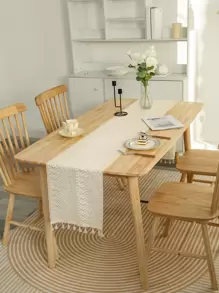1 Đồng Màu Tua Rua Trang Trí Bàn Á Hậu Polyester Hiện Đại Hình Chữ Nhật Bàn Á Hậu Cho Bàn Ăn - Màu be - Xem 1