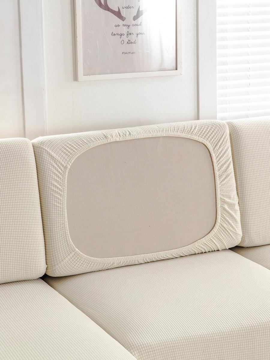 1pc Solid Color Sofa Seat Cushion Cover, White Polyester Sofa Seat Slipcover, For Living Room - White - View 1
