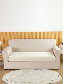 1pc Solid Color Sofa Seat Cushion Cover, White Polyester Sofa Seat Slipcover, For Living Room - White - View 3
