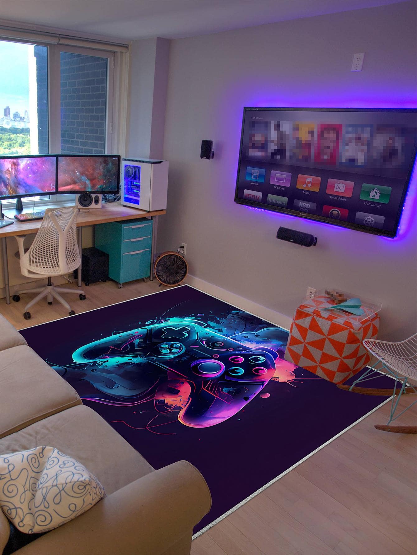 1pc Gamepad Design Polyester Carpet For Living Room, Bedroom Decoration, Home Decor - Multicolor - View 1