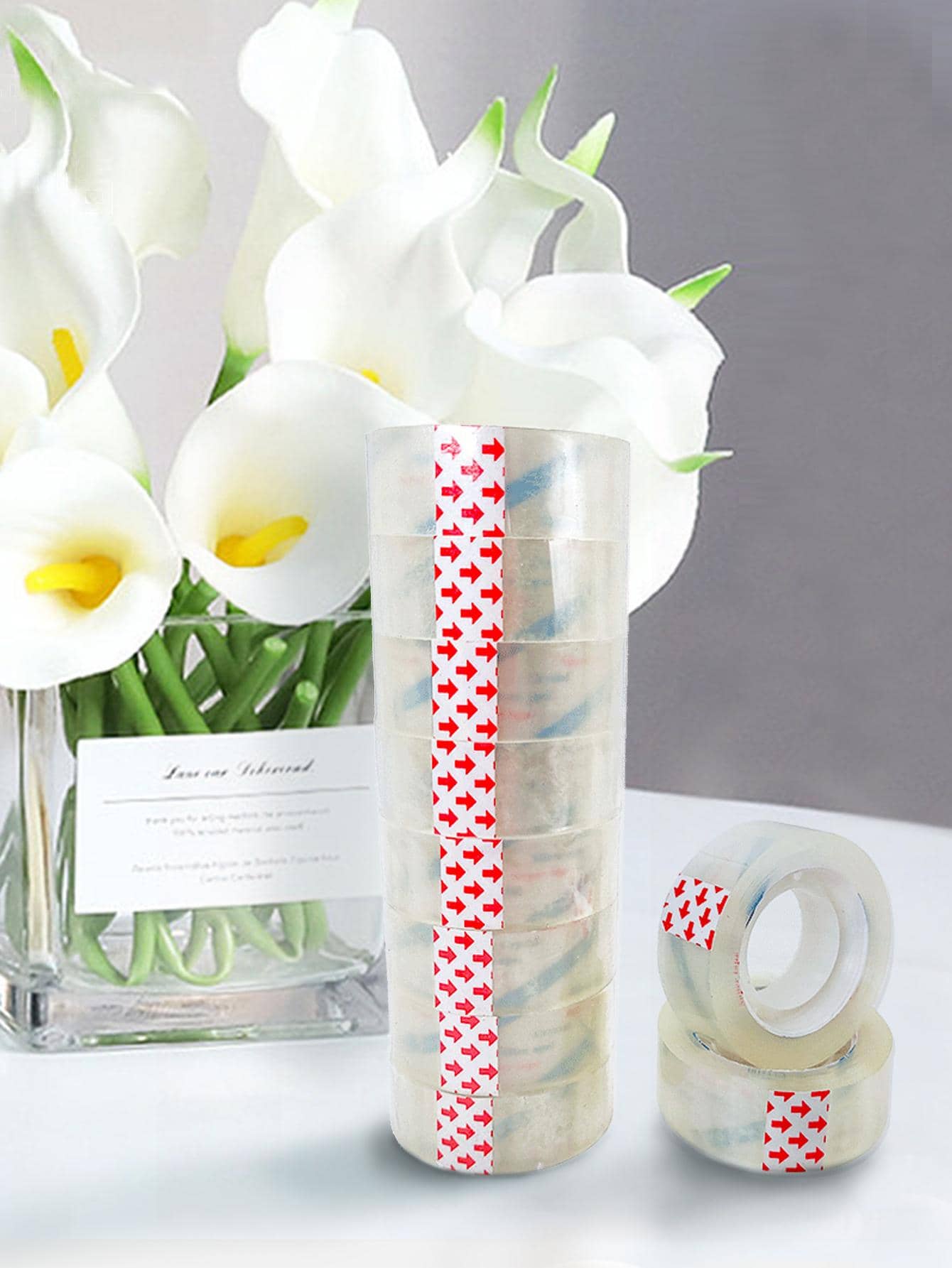 8rolls Clear Adhesive Tape, Simple Portable Shipping Packing Tape For School, Office - Clear - View 1