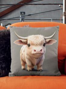 1pc Cow Pattern Cushion Cover Without Filler, Modern Flannelette Pillow Cover For Home Decor - Multicolor - View 1