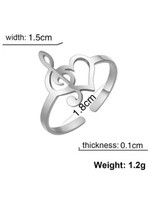 1 件女士不锈钢心形和音符可调节戒指，女友礼物