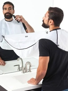 1pc Contrast Binding Beard Bib Apron, Daily Fabric Non-Stick Hair Catcher Grooming Cloth For Men,Bag,Organizer,Storage - White - View 3