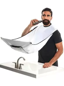 1pc Contrast Binding Beard Bib Apron, Daily Fabric Non-Stick Hair Catcher Grooming Cloth For Men,Bag,Organizer,Storage - White - View 1