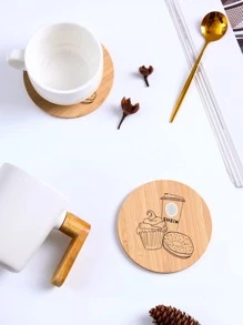 SHEIN X Besties Bakery 1pc Bamboo Coaster, Dessert Pattern Round Cup Mat, For Gift - Multicolor - View 3