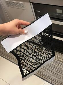 1pc Car Back Rear Mesh Trunk Seat Elastic String Net Magic Sticker Universal Storage Bag Pocket Cage Auto Organizer Seat Back Bag - Black - View 3