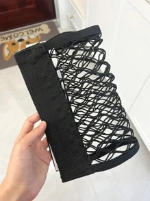 1pc Car Back Rear Mesh Trunk Seat Elastic String Net Magic Sticker Universal Storage Bag Pocket Cage Auto Organizer Seat Back Bag - Black - View 6