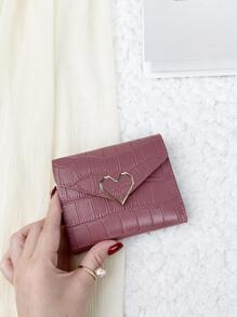 Metal Heart Small Wallet Coin Pocket Small Purse Bifold Women Wallet Mini Lightweight Minimalist Fashion Modern Business For AnniversaryFor On Valentine DayFor Birthday Gift For Gift For Couple For Women For Girls For Lady For Female Bag School Supplies For School Dorm Room & Back To School - Dusty Pink - View 2