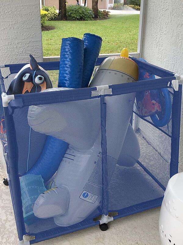 37"x24"x35" Mesh Pool Storage Bin Netting Organizer Toy Holder Rolling
