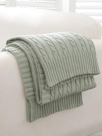 1入組素色針織蓋毯綠色沙發毯家用