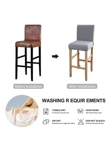 1pc Solid Color Chair Slipcover, Minimalist Polyester Waterproof Dining Room Chair Slipcover For Home - Black - View 5