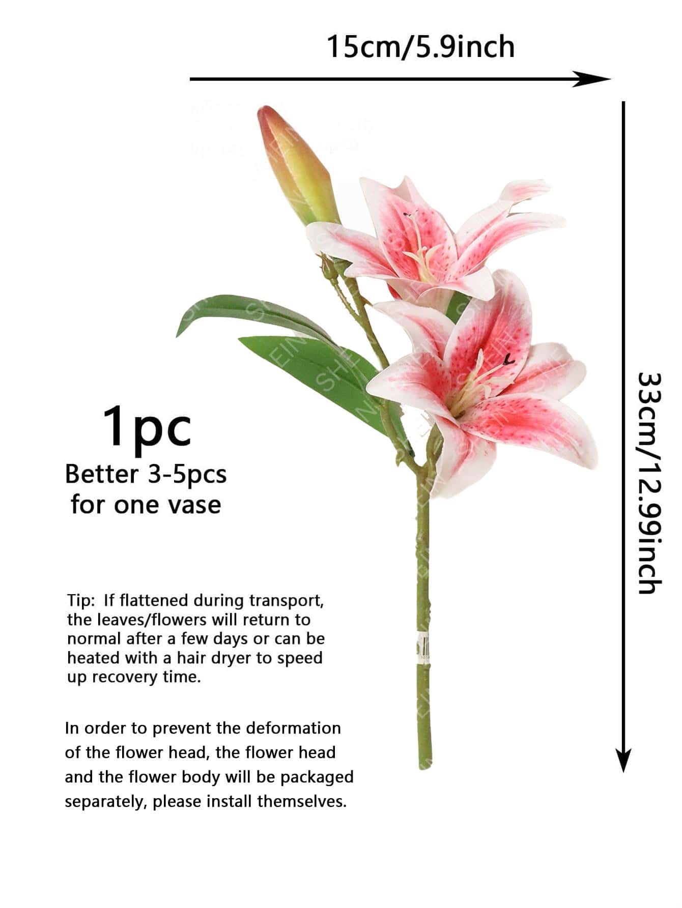 1pc 12.99 Inches High Plastic Lily LookAlike Flower With 2 Flowers And 1 Fruit, Romantic And