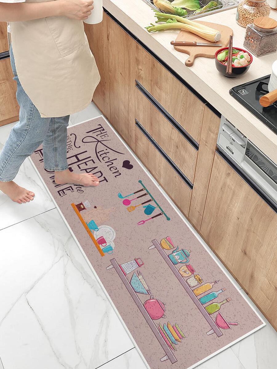 1pc Cartoon Graphic Mat, Modern Polyester Floor Mat For Kitchen - Multicolor - View 1
