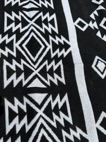 1pc Geometric Pattern Tassel Decor Picnic Mat, Boho Picnic Blanket For Outdoor - Black and White - View 2