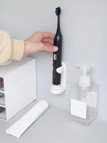 1 cái Giá treo bàn chải đánh răng không đục lỗ màu trắng treo tường, Dụng cụ tổ chức bàn chải đánh răng bằng nhựa cho phòng tắm - trắng - Xem 3