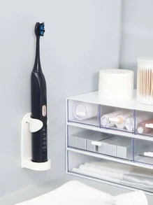 1 cái Giá treo bàn chải đánh răng không đục lỗ màu trắng treo tường, Dụng cụ tổ chức bàn chải đánh răng bằng nhựa cho phòng tắm - trắng - Xem 1