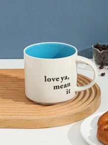 1 Gói Cốc Đồ Họa Chữ Lớn, Cốc Cà Phê Gốm Sứ Màu Xanh Cho Gia Đình, Văn Phòng - Màu xanh lam - Xem 1