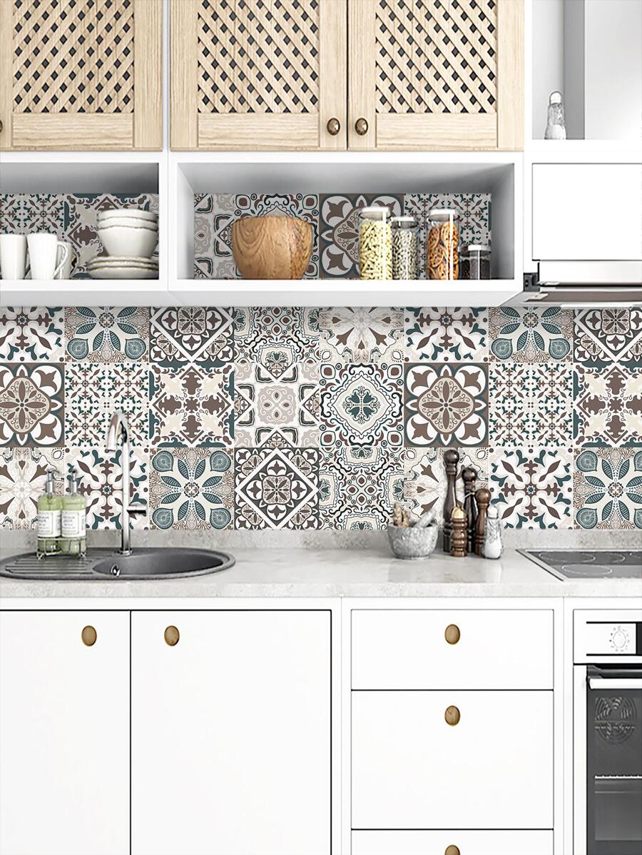 10pcs/20pcs Mandala Style Kitchen Wall Decals, Waterproof & Grease-Proof Kitchen Stickers,Stickers,Wall Decal, Vinyl Decal For Home Decorations,Spring Decoration Items Refresh Your Home,Rama Decoration Stickers Gifts Birthday Graduation