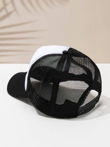 男士字母圖案透氣網眼棒球帽 - 黑與白 - 查看 3