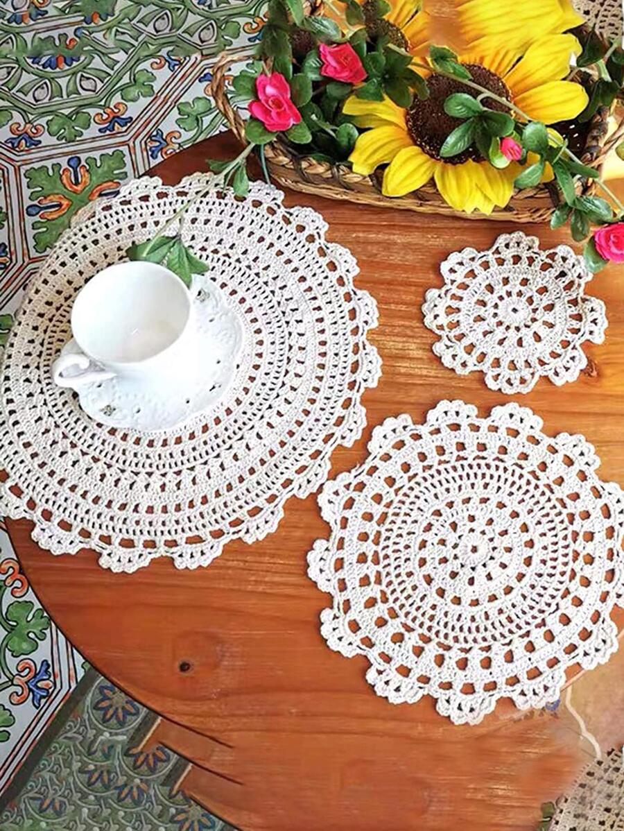 1 Polyester Coaster Phong Cách Châu Âu Trắng Rỗng Ra Vòng Uống Coaster Để Bàn - trắng - Xem 1