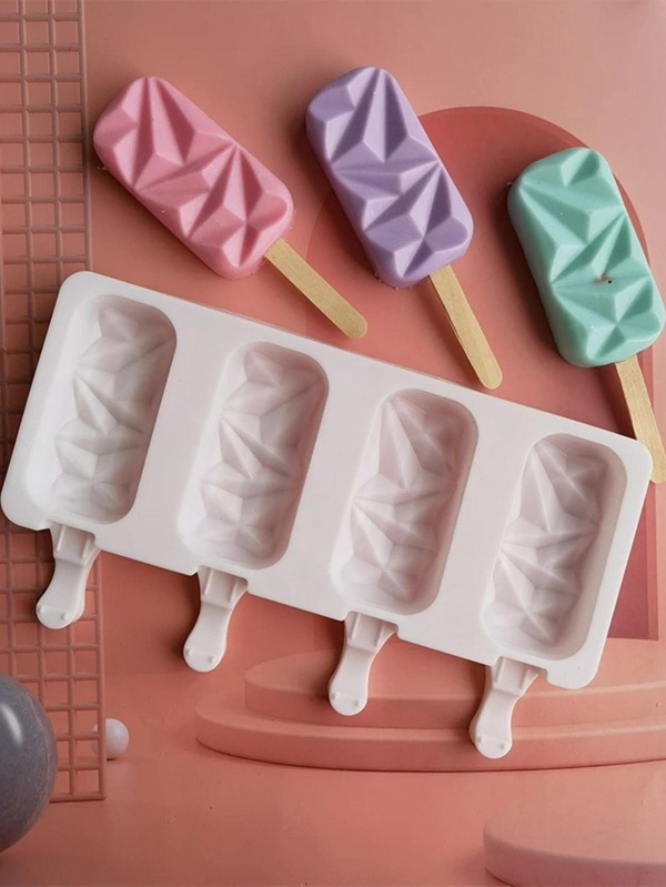 1pc Geometric Pattern Plain White Ice Pop Mould, Silicone Ice Cube Mold For DIY