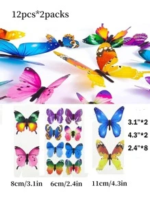 24pcs/set PVC Butterfly Sticker, Modern Glow In The Dark Self Adhesive 3D Butterfly Wall Decor For Home - Multicolor - View 3