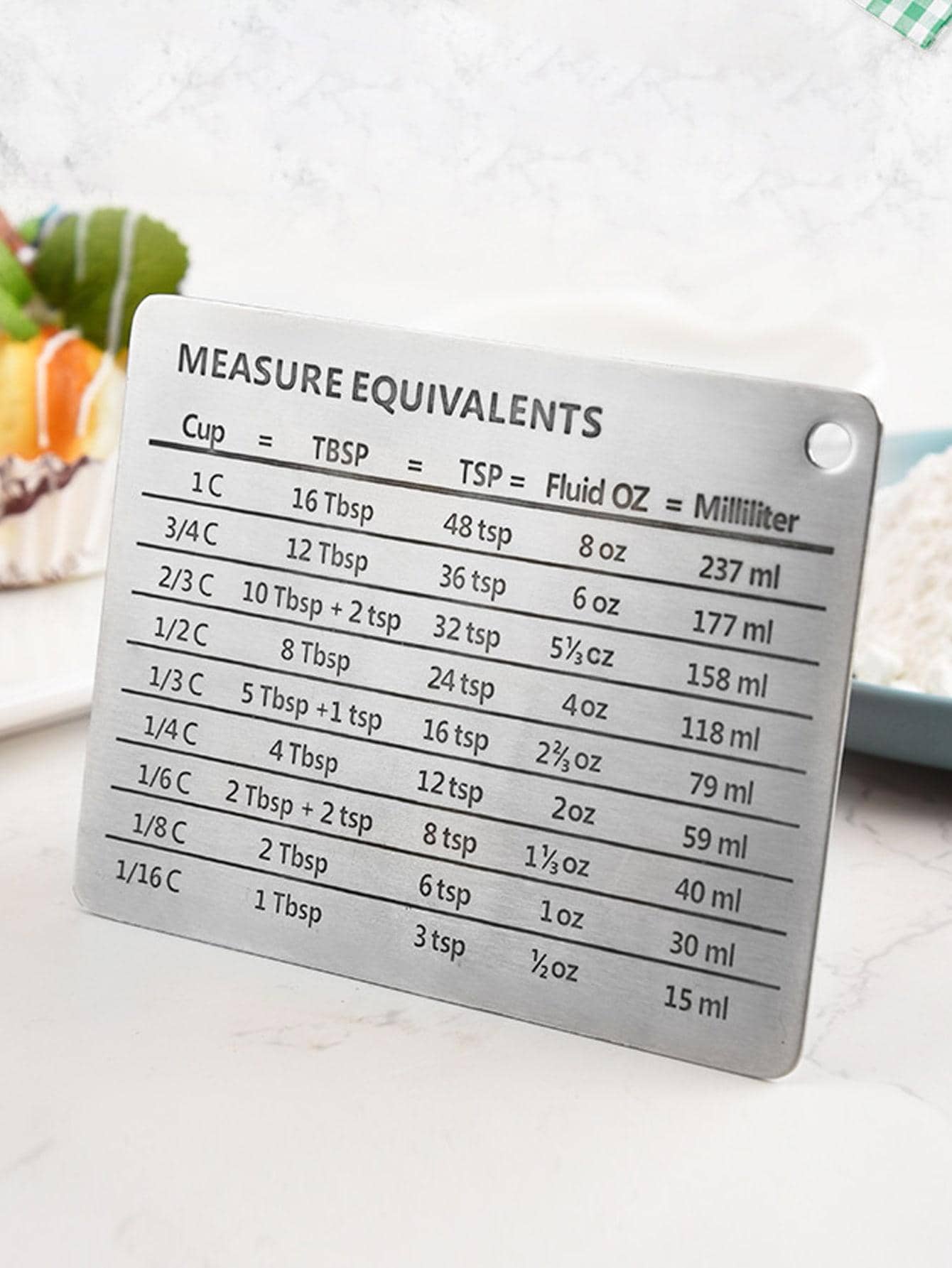 1pc Stainless Steel Measure Equivalent Chart, Classic Measure Conversion Chart For Kitchen - Silver - View 1