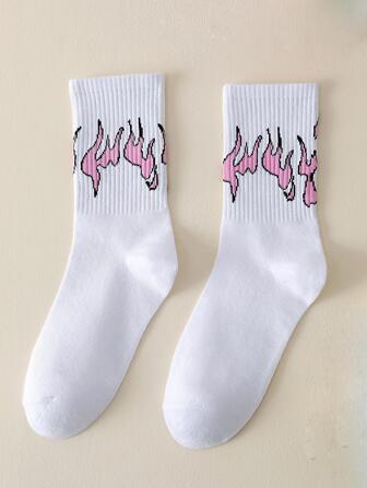 Men Fire Pattern Crew Socks