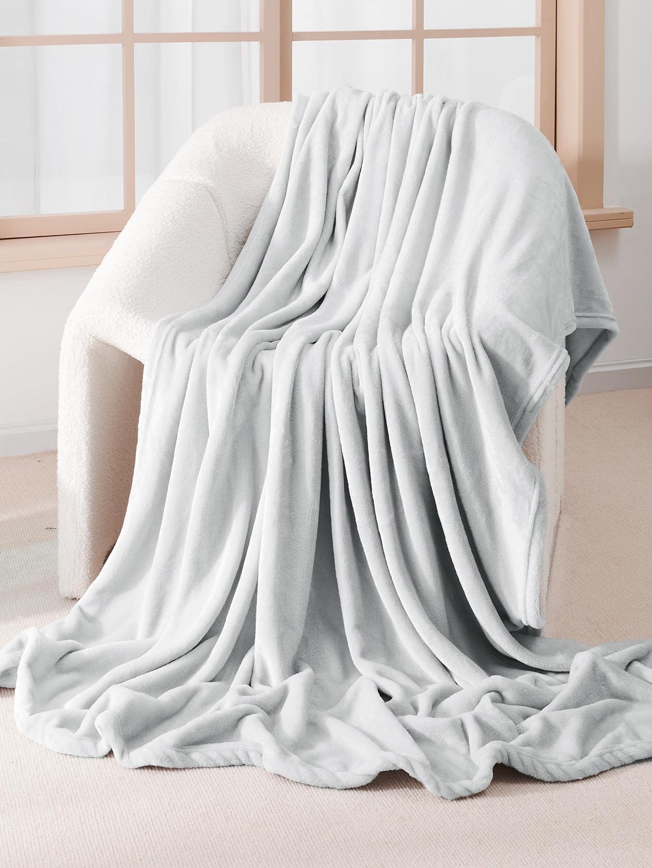 1pc Solid Soft Thick Plush Throw Blanket - 灰色 - 查看 1