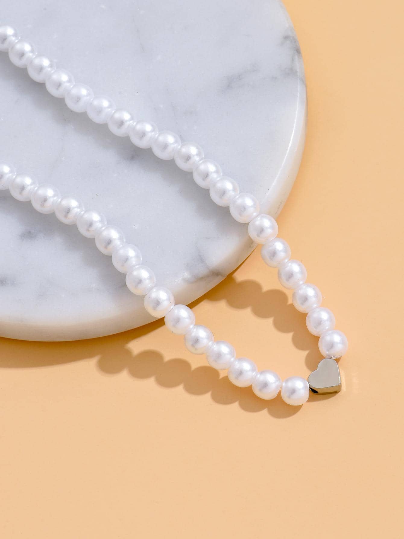 1pc Fresh & Simple Style Faux Pearl Heart Pendant Necklace SHEIN USA